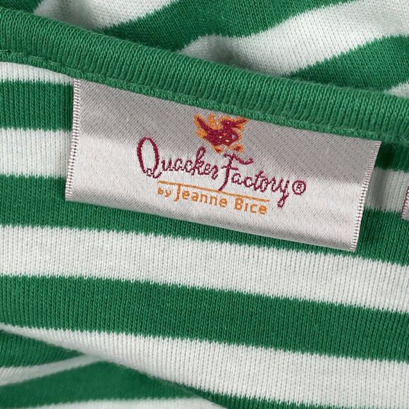 Quacker Factory Top Womens Size Large Green Striped Rhinestone Cross Lace Sleeve - Picture 8 of 14